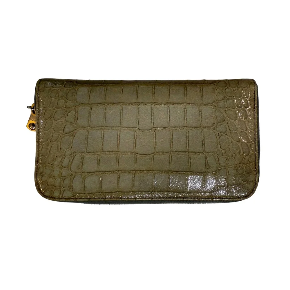 Miu Miu Gray Croc Embossed Leather Zip‎ Wallet Gold Y2K Luxury